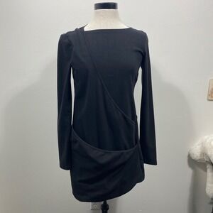 Made in Italy Malloni Black Long‎ Sleeve Asymmetrical Mini Pouch Dress Designer